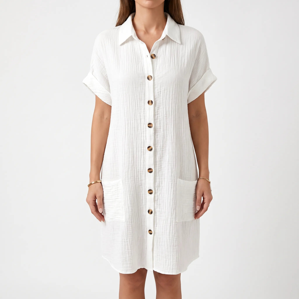 Breezely | White Mini Shirt Dress