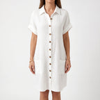 Breezely | White Mini Shirt Dress