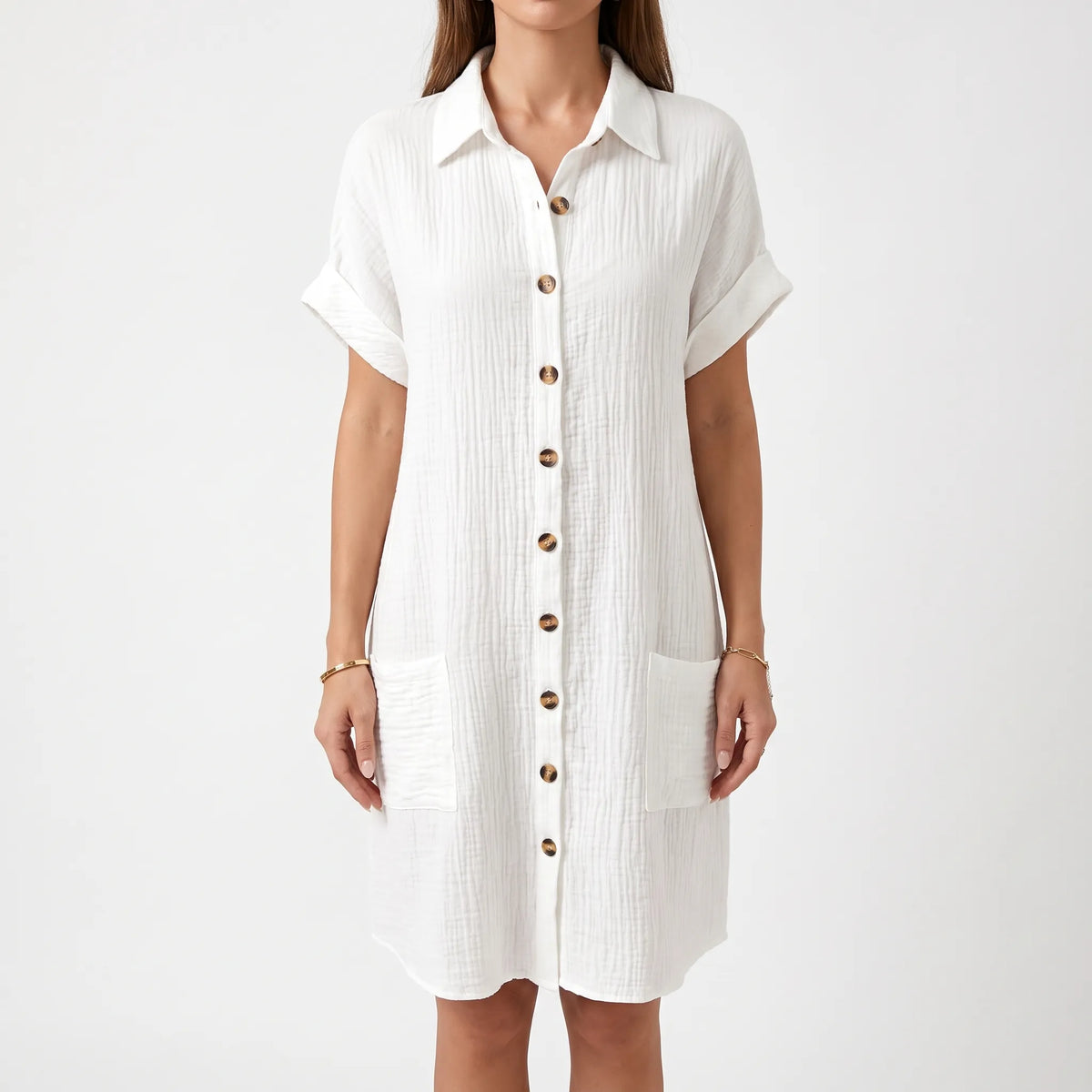 Breezely | White Mini Shirt Dress