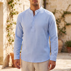 Rollen | Textured Band Collar Henley Shirt