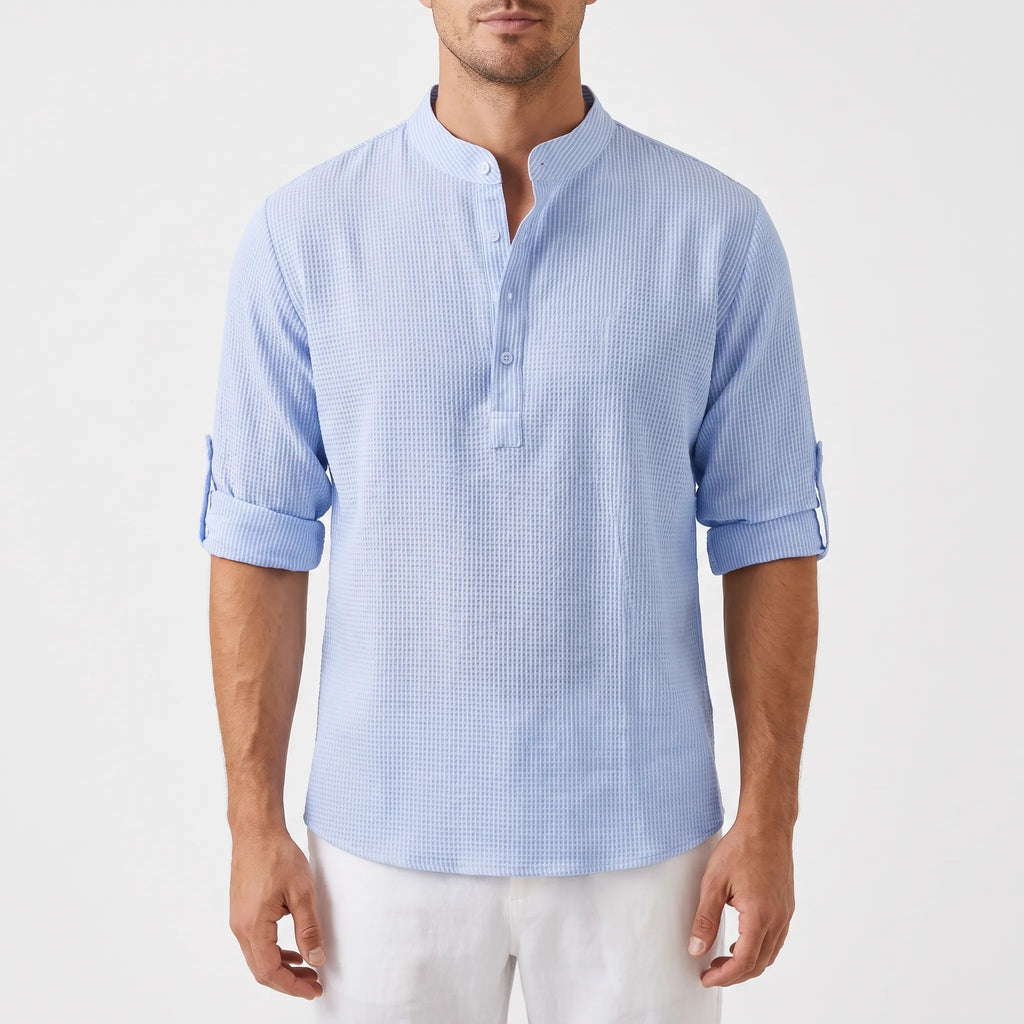 Rollen | Textured Band Collar Henley Shirt