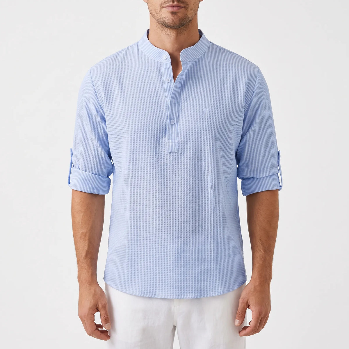 Rollen | Textured Band Collar Henley Shirt