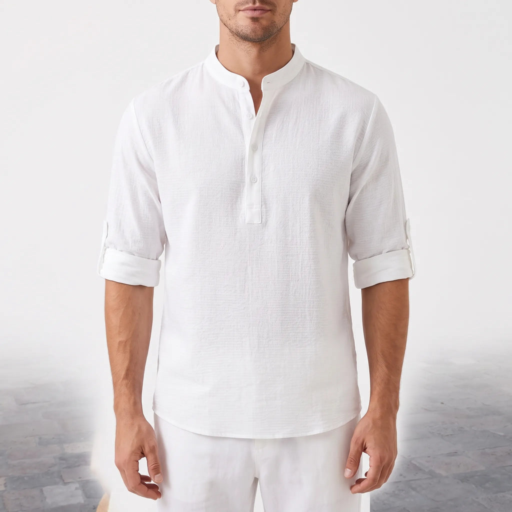 Rollen | Textured Band Collar Henley Shirt