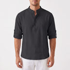 Rollen | Textured Band Collar Henley Shirt