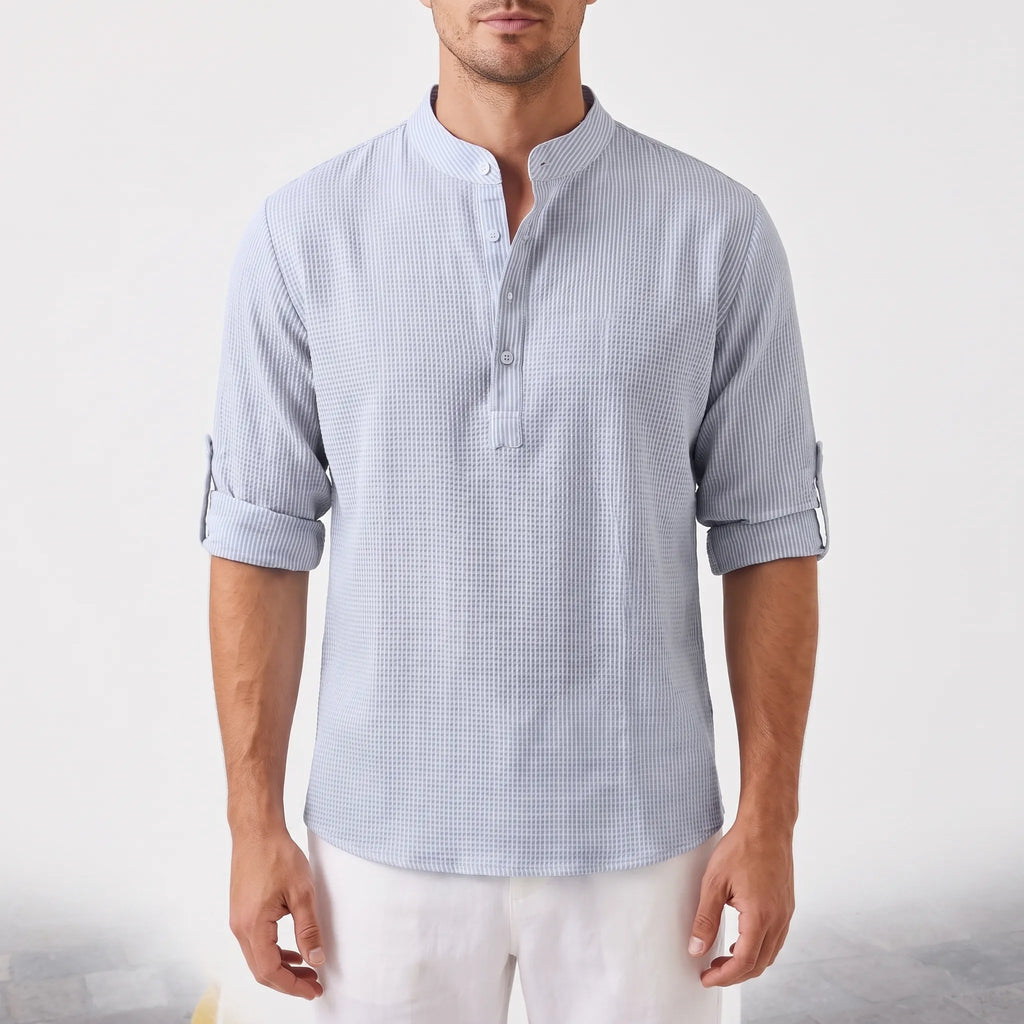 Rollen | Textured Band Collar Henley Shirt