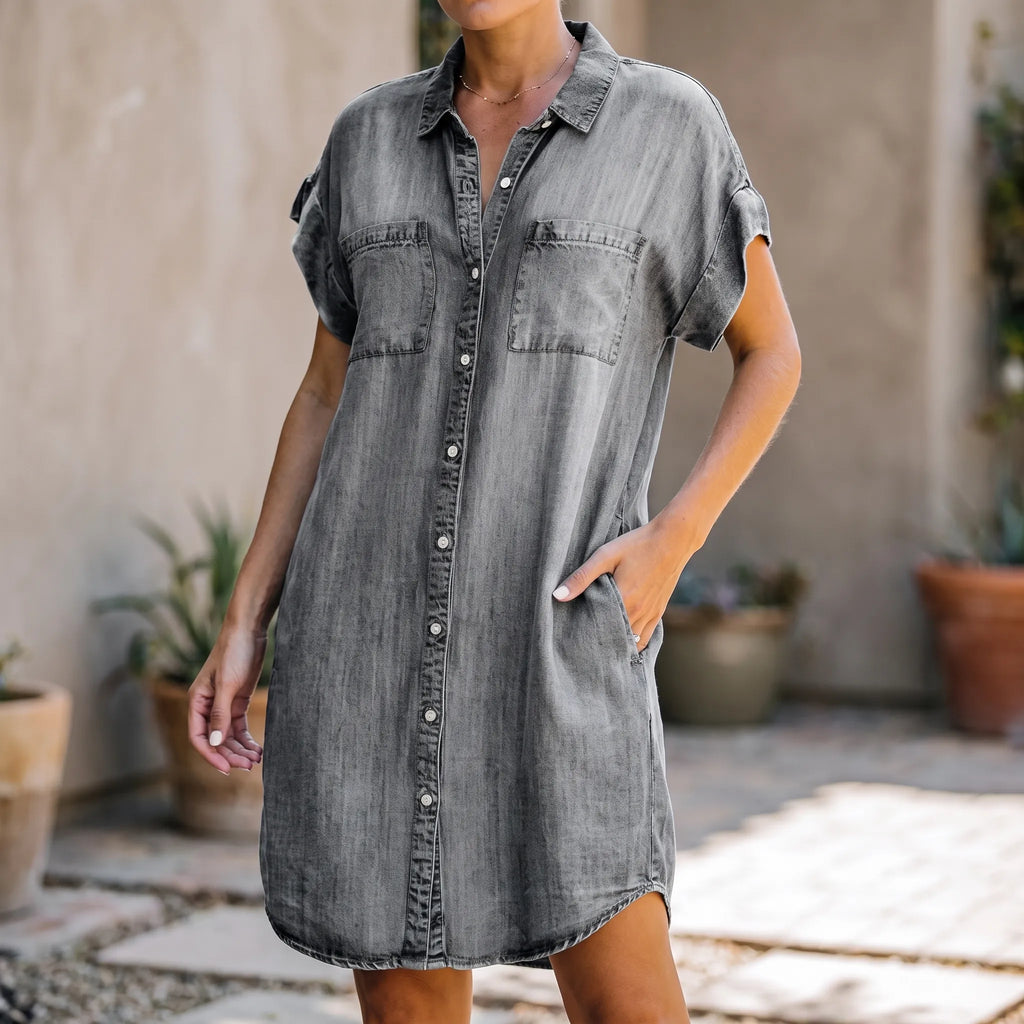 Serenia - Casual Short Sleeve Shirt Dress