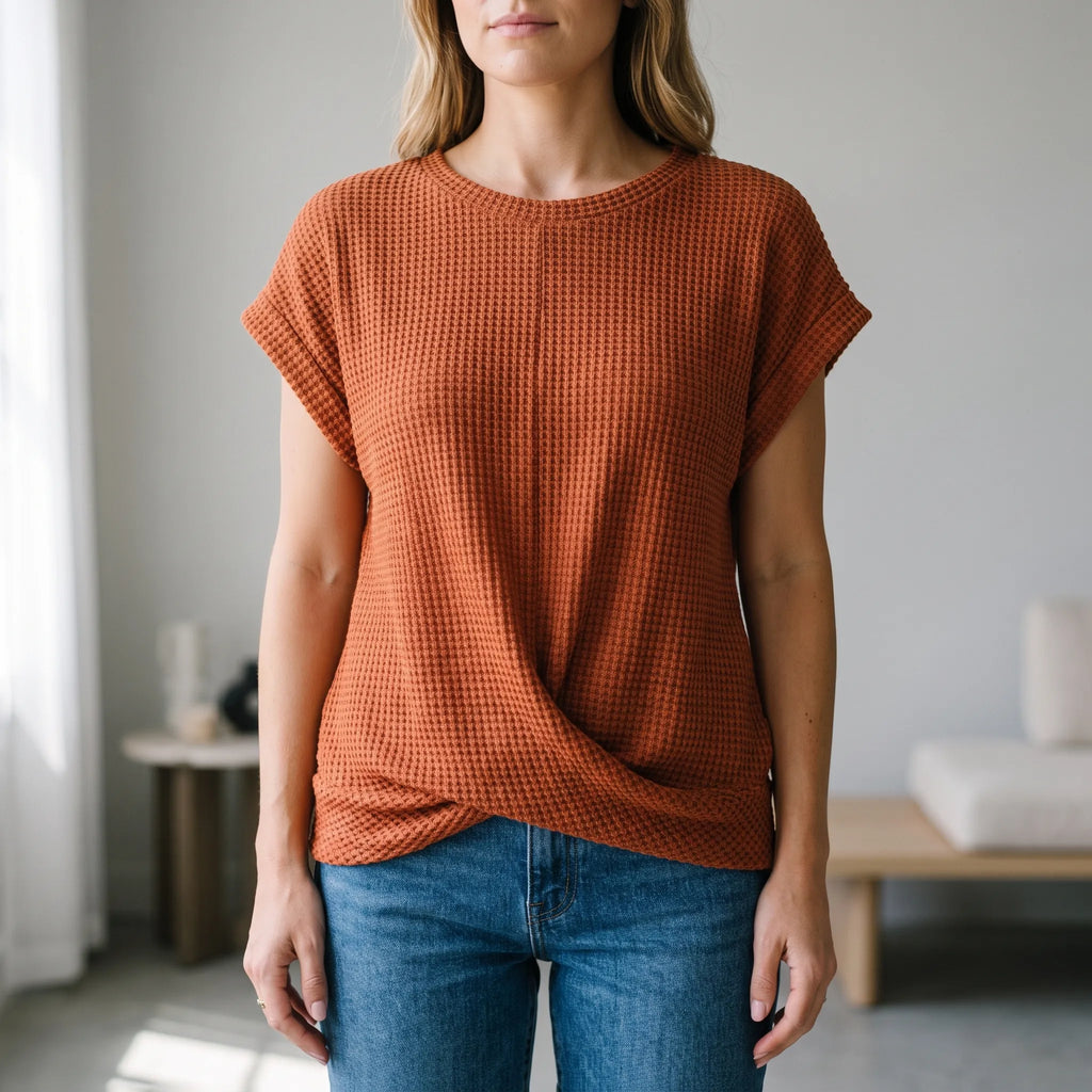 WaffleTee - Short Sleeve Waffle Knit Top