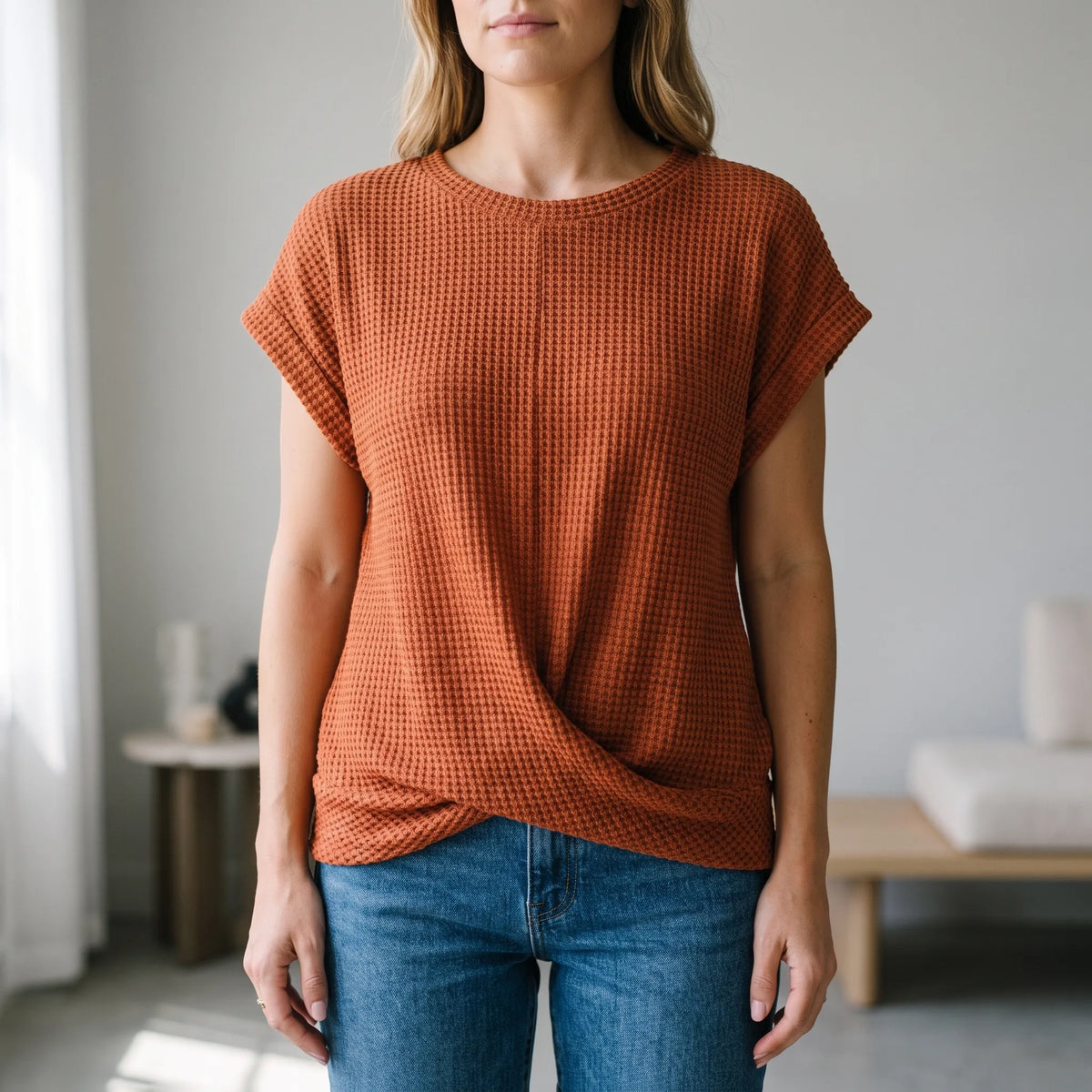 WaffleTee - Short Sleeve Waffle Knit Top