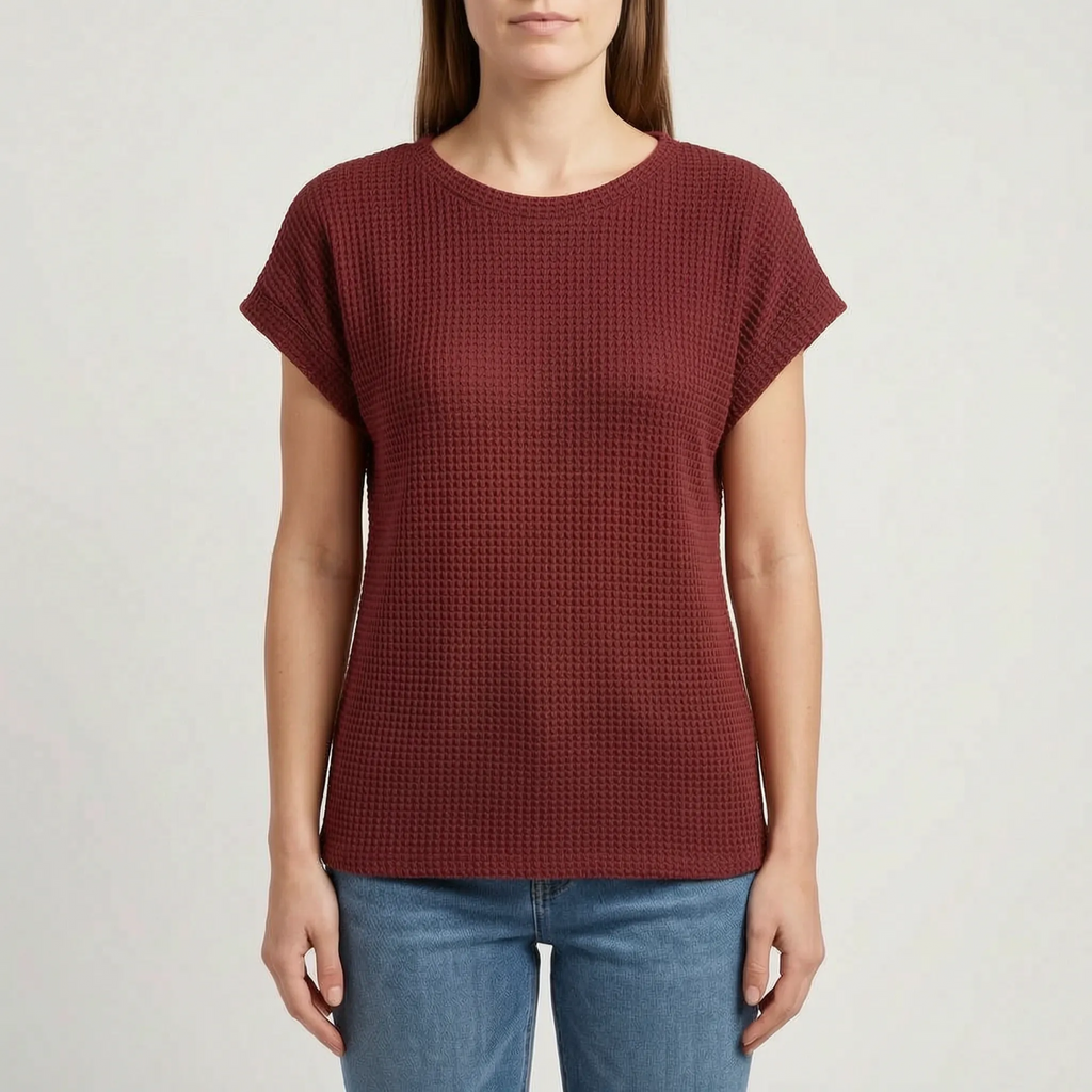 WaffleTee - Short Sleeve Waffle Knit Top